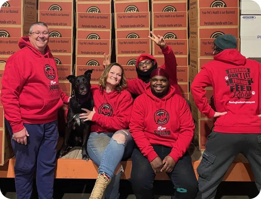 The Raw Dog Food & Co team in the warehouse