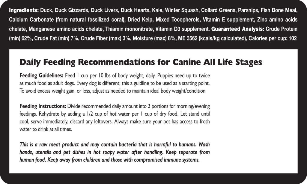 Freeze Dried Duck Dog Food (16 0z)