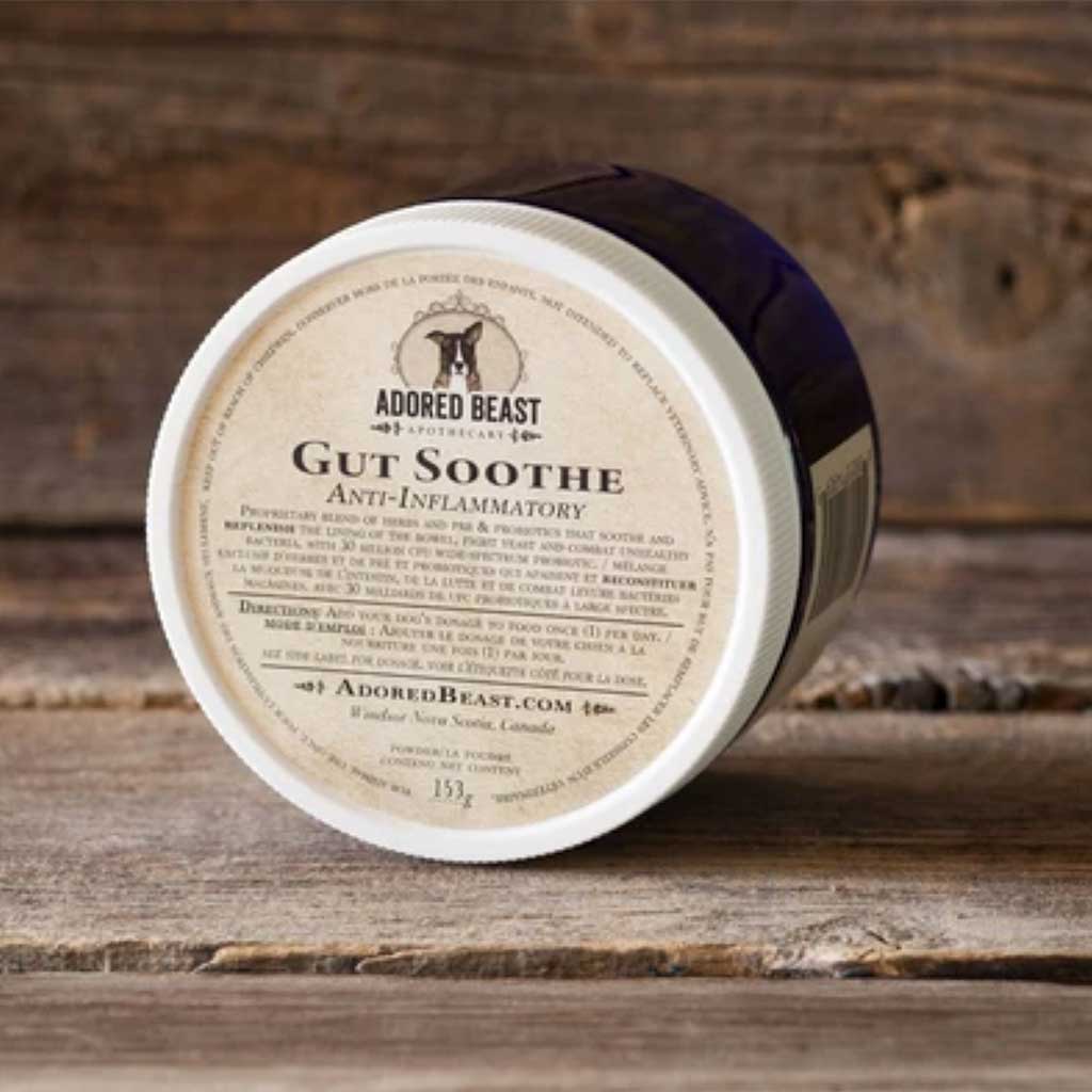 Raw Dog Food and Company get Gut Soothe by Adored Beast to help with your dogs diarrhea or upset stomach. Raw feeding in a Snap
